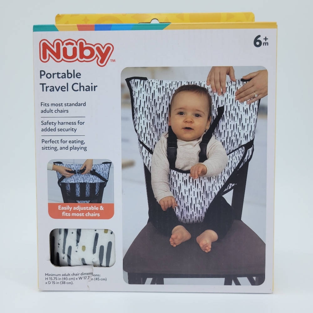 Nuby Portable Travel Chair Brushstroke Unisex Print Black White Infant 6mo+ NEW